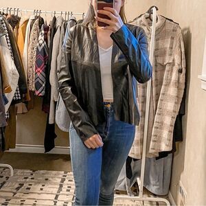 House Of Harlow 1960 Faux Leather Crop Cardigan Jacket Black L